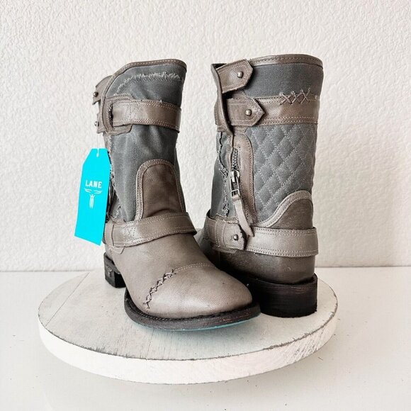 NEW Lane DUSTOFF Womens Cowboy Boots 7.5 Gray Western Cowgirl Ankle Short Bootie - Picture 1 of 12